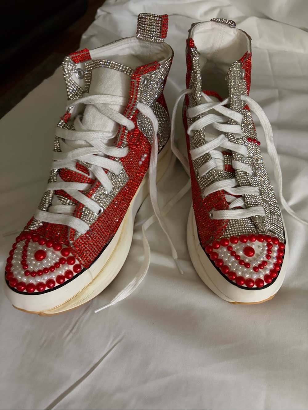 Madden Girl Red & Silver Beaded High-Top Sneakers